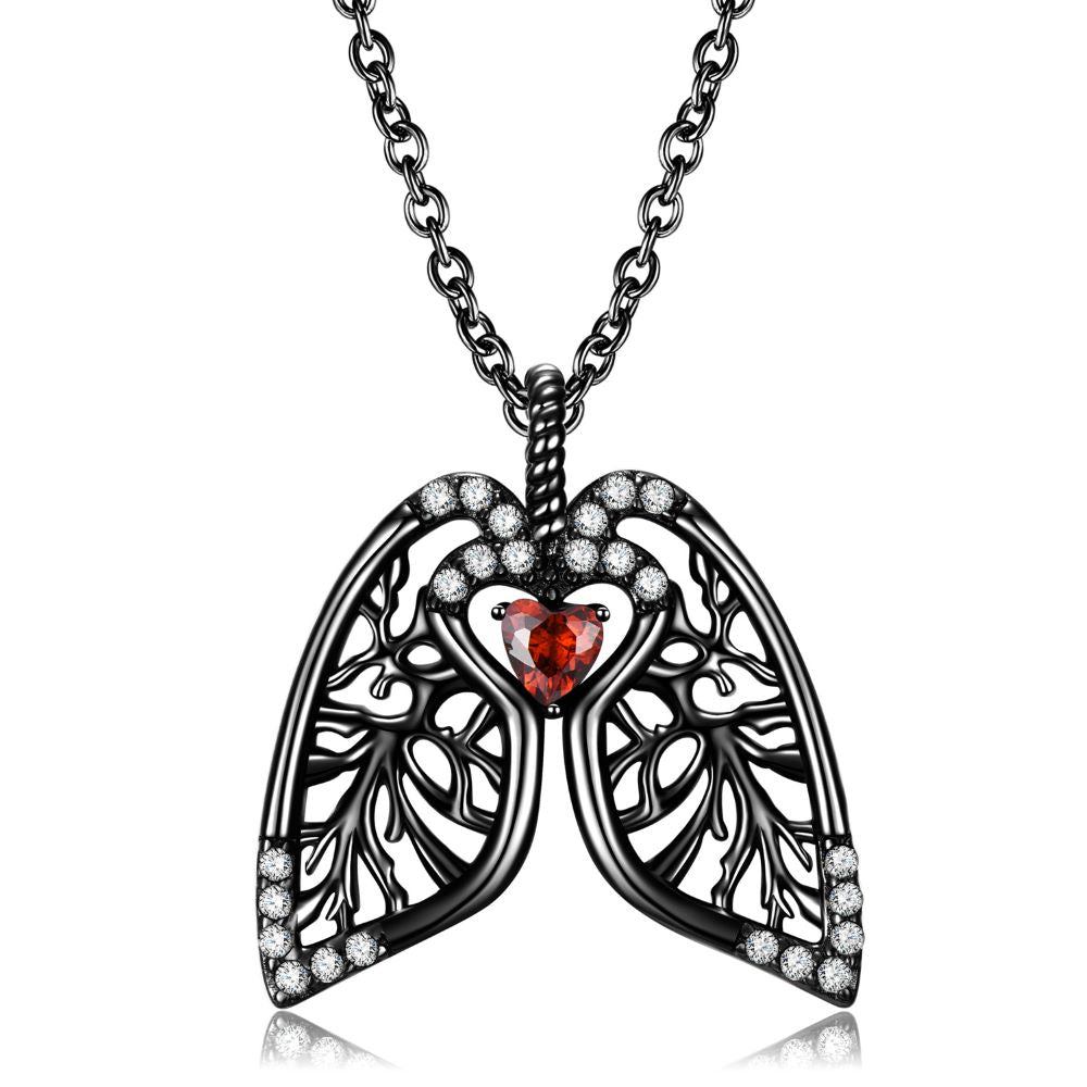 Black Halskette Lungenflügel aus 925 Silber mit Zirkonia